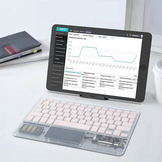 Alt view image 3 of 5 - Justdfine Ultra-Slim Bluetooth Keyboard 7 Colors Backlit Portable Mini Wireless Keyboard Rechargeable for Apple iPad iPhone Samsung Tablet Phone Smartphone iOS Android Windows-Transparent