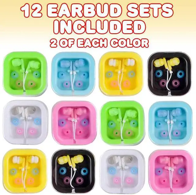 Alt view image 2 of 5 - ArtCreativity Colorful Earbuds for Kids & Adults, Set of 12, Wired Earphones for Children with Clear Case and Multiple Buds, Birthday Party Favors for Teens, Goodie Bag Fillers, Stocking Stuffers