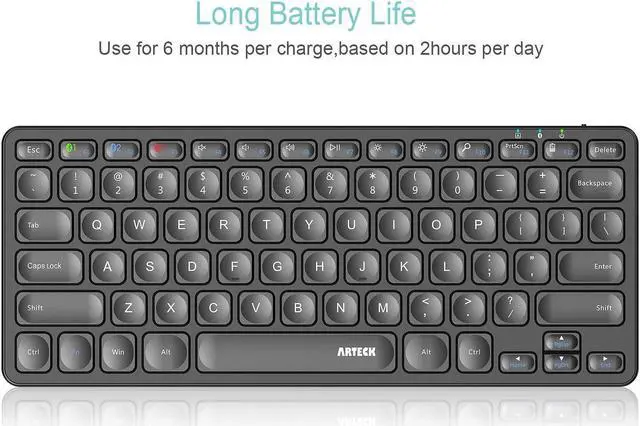 Alt view image 4 of 5 - Arteck Universal Multi-Device Bluetooth Keyboard Ultra Slim and Compact Wireless Bluetooth Keyboard with Media Hotkeys for Windows iOS iPad OS Android Computer Desktop Laptop Surface Tablet Smartphone