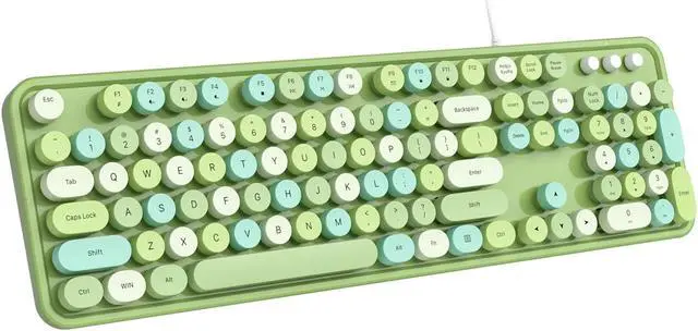 Main image of Dilter Wired Keyboard, 104 Keys Full-Sized Typewriter Keyboards, USB Plug Play Office Keyboard with Number Pad, Caps Indicators, Foldable Stands for Windows, PC, Laptop, Desktop (Green Colorful)