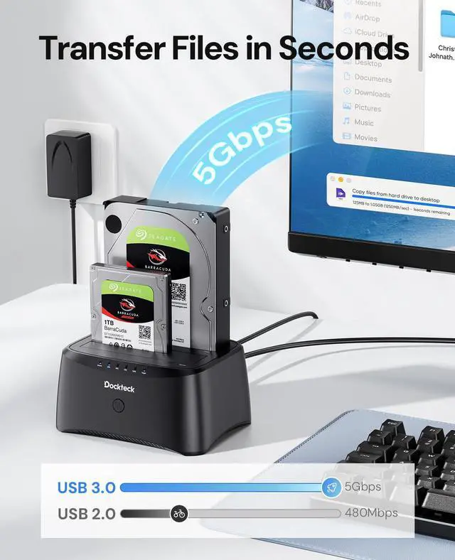 Alt view image 3 of 5 - Hard Drive Docking Station, dockteck USB 3.0 to SATA Dual Bay External Hard Drive Enclosure for 3.5 or 2.5 inch SATA HDD SSD with Offline Clone