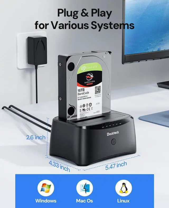 Alt view image 5 of 5 - Hard Drive Docking Station, dockteck USB 3.0 to SATA Dual Bay External Hard Drive Enclosure for 3.5 or 2.5 inch SATA HDD SSD with Offline Clone