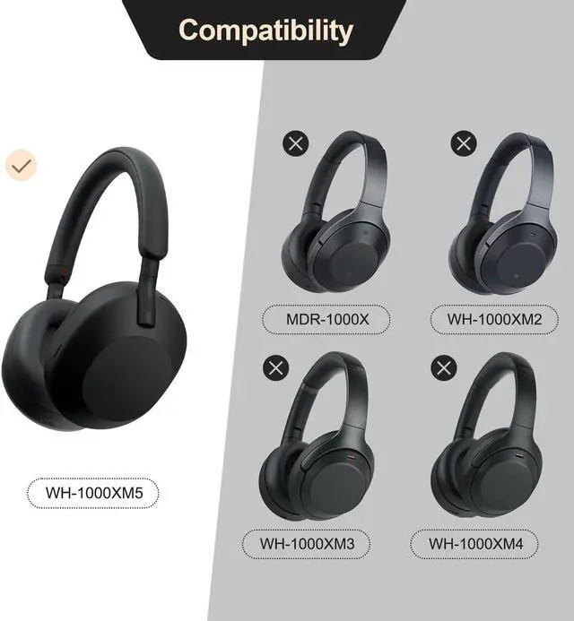 Alt view image 2 of 5 - Aurivor Genuine Leather Ear-Pads Cushions for Sony WH-1000XM5 Noise Canceling Headphones, Premium XM5 Replacement Ear Covers with Soft Lambskin Leather, Optimized Memory Foam (Lambskin-Black)