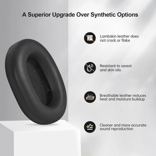 Alt view image 3 of 5 - Aurivor Genuine Leather Ear-Pads Cushions for Sony WH-1000XM5 Noise Canceling Headphones, Premium XM5 Replacement Ear Covers with Soft Lambskin Leather, Optimized Memory Foam (Lambskin-Black)