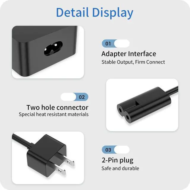 Alt view image 3 of 5 - 65W Surface Pro Charger Compatible with Surface Pro 9 8 3 7 6 5 4 X Microsoft Surface Charger Windows Surface Laptop Charger 1 2 3 4 with 5V 1A USB Charging Port LED 65W 44W 36W Power Supply Cord