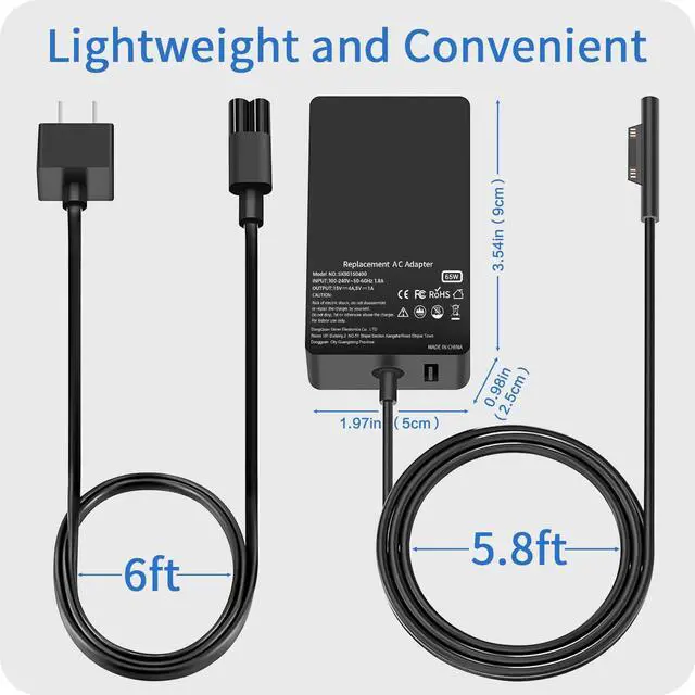 Alt view image 5 of 5 - 65W Surface Pro Charger Compatible with Surface Pro 9 8 3 7 6 5 4 X Microsoft Surface Charger Windows Surface Laptop Charger 1 2 3 4 with 5V 1A USB Charging Port LED 65W 44W 36W Power Supply Cord