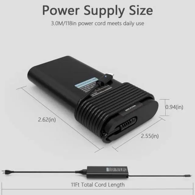 Alt view image 2 of 5 - Replacement for Dell 130W USB C Laptop Charger Power Adapter Cord for Precision 5570 5560 3560 3550 3570 5470 5550 5530 3571 3561 3541 Dell XPS 15 17 9520 9510 9575 9700 9710 9720 Type C Fast Charger