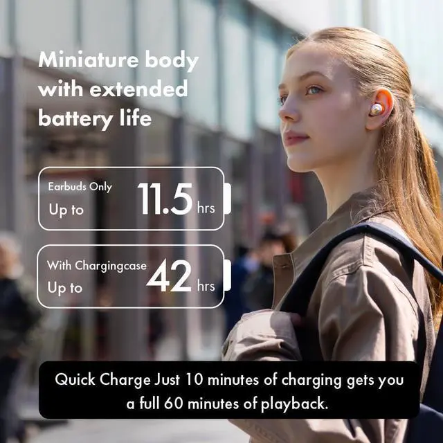 Alt view image 4 of 5 - AVIOT TE-Q3 Small Active Noise Cancelling Wireless Earbuds, Bluetooth 5.3, Multipoint Connection, Built-in Mic, Medical Grade Silicone, Up to 42 Hours Playtime, IPX4 Waterproof (Blue)