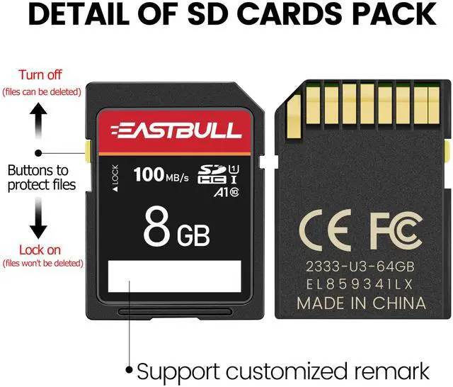 Alt view image 3 of 5 - 5-Pack of SD Card 8GB EASTBULL Class 10 SD Card U1 V30 High-Speed 100MB/s Read SDHC Memory Card for Camera, Full HD Video, with 5 Mini Cases (8 GB, 5 Pack)