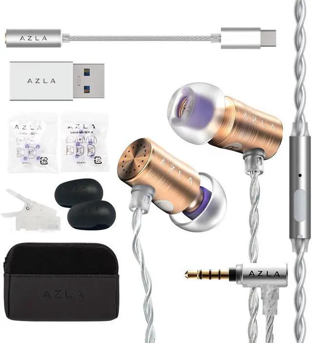 Main image of AZLA AZEL Edition G Gen 2 Wired in-Ear Earbud Headphones with MIC, Gaming Earbuds with Mic, Gaming Earbuds Wired, 3.5mm Jack, Strong Cable, USB-C to 3.5mm Jack Adapter, USB-A to USB-C Converter (Gold)