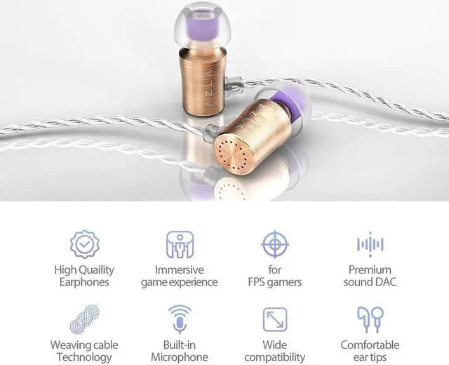 Alt view image 2 of 5 - AZLA AZEL Edition G Gen 2 Wired in-Ear Earbud Headphones with MIC, Gaming Earbuds with Mic, Gaming Earbuds Wired, 3.5mm Jack, Strong Cable, USB-C to 3.5mm Jack Adapter, USB-A to USB-C Converter (Gold)