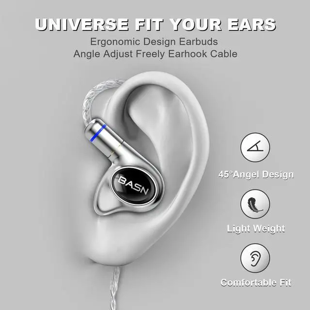 Alt view image 4 of 5 - BASN Metalen PRO 4 Drivers in-Ear Monitors Headphones for musicians, Noise Isolating Enhanced Bass Sound Earphones with CNC Metal Craft Shell, Wired Upgraded Detachable MMCX Cables(Gloss Black)