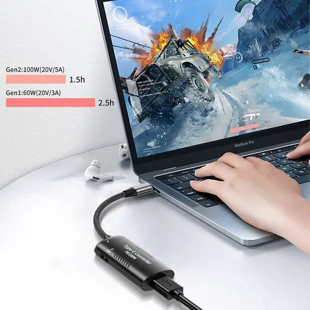 Alt view image 3 of 5 - BEYEE USB C Adapter, USB-C to Square Slim-Tip Adapter, 100W PD Fast Charging Converter with 3 USB Output Ports for Laptop, Matebook, MacBook Switch, Phone and More Type C Devices (LE1145)