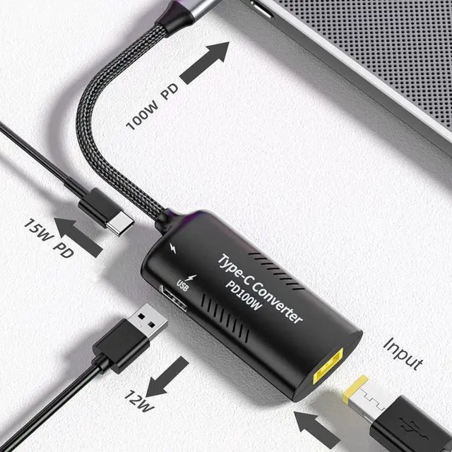 Alt view image 4 of 5 - BEYEE USB C Adapter, USB-C to Square Slim-Tip Adapter, 100W PD Fast Charging Converter with 3 USB Output Ports for Laptop, Matebook, MacBook Switch, Phone and More Type C Devices (LE1145)