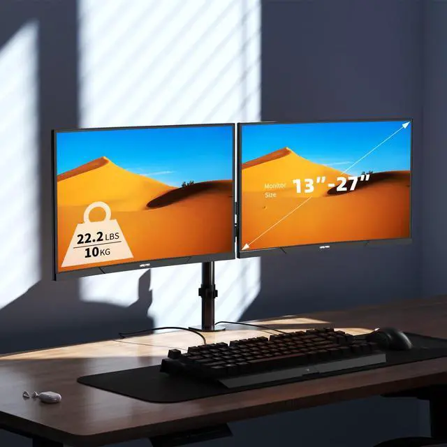 Alt view image 2 of 5 - Bracwiser Dual Fully Adjustable Monitor Arm Stand Mount Fits Two Screen 13-27 inch 22lbs for Monitor Computer Screen 13 15 17 19 20 22 23 24 26 27 inch VESA 75 100 (MD7442)