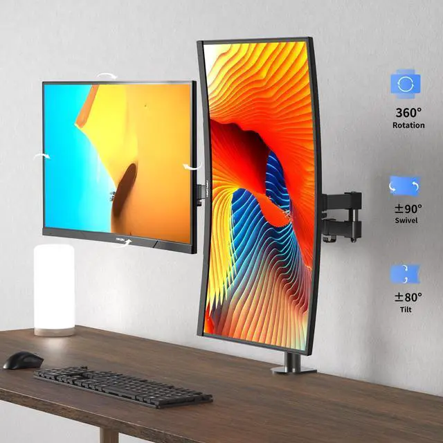 Alt view image 3 of 5 - Bracwiser Dual Fully Adjustable Monitor Arm Stand Mount Fits Two Screen 13-27 inch 22lbs for Monitor Computer Screen 13 15 17 19 20 22 23 24 26 27 inch VESA 75 100 (MD7442)