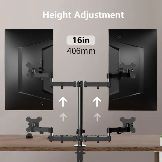 Alt view image 4 of 5 - Bracwiser Dual Fully Adjustable Monitor Arm Stand Mount Fits Two Screen 13-27 inch 22lbs for Monitor Computer Screen 13 15 17 19 20 22 23 24 26 27 inch VESA 75 100 (MD7442)