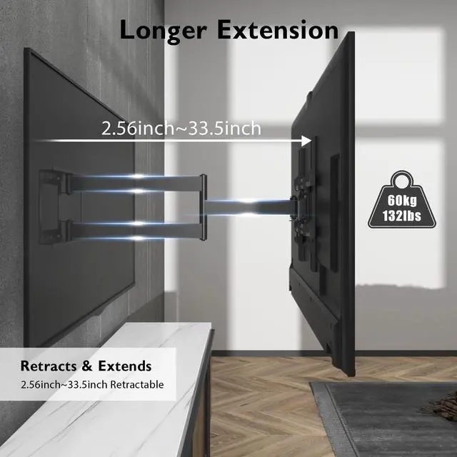 Alt view image 2 of 5 - BONTEC TV Wall Mount with Extra Long Articulated Arm for 32-70 inch up to 132lbs, Universal Long Reach Arm TV Wall Mount with Tilt, Swivel, Rotate, Full Motion TV Wall Mount, Max VESA 400x400mm