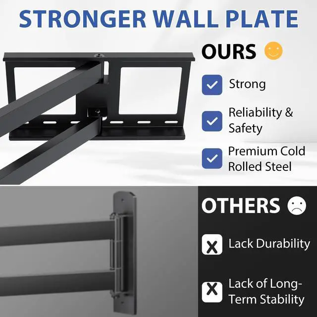 Alt view image 5 of 5 - BONTEC TV Wall Mount with Extra Long Articulated Arm for 32-70 inch up to 132lbs, Universal Long Reach Arm TV Wall Mount with Tilt, Swivel, Rotate, Full Motion TV Wall Mount, Max VESA 400x400mm