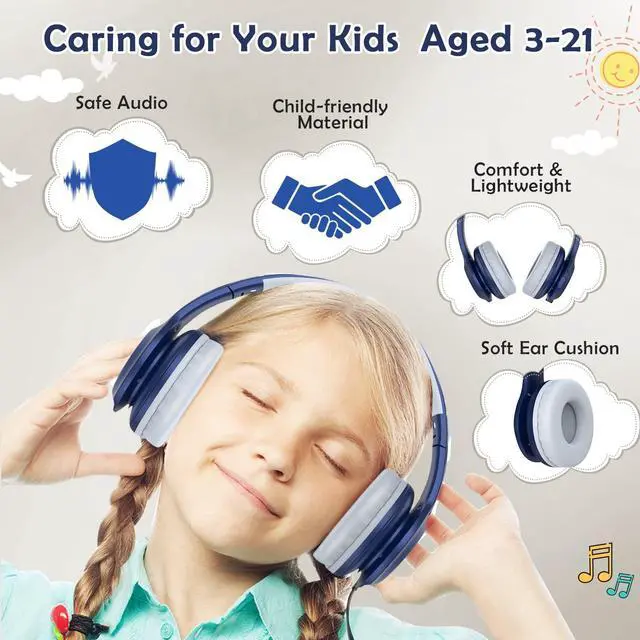 Alt view image 4 of 5 - Bluetooth Kids Headphones Fit for Aged 3-21, Colorful LED Lights Comfort Wireless Headphones with Microphone 94dB Volume Limited for School/iPad/PC/TV/Cellphones, Wired & TF Card Mode, Navy Blue
