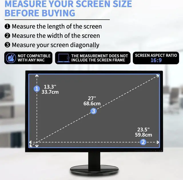 Alt view image 2 of 5 - F FORITO 2-Pack 27 inch Anti Glare Matte Computer Screen Protector for 16:9 Monitor, Computer Screen Cover Compatible with 27" Sceptre/Acer/ASUS/Dell/LG/AOC/KOORUI/SAMSUNG/HP Desktop