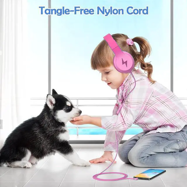 Alt view image 3 of 4 - Kids Headphones, Wired Headphones for Kids Over Ear with Microphone, 85/94dB Volume Limiter Headphones for Girls Boys with Sharing Jack, Foldable Headphones for Online Study, Gradient Deep Pink