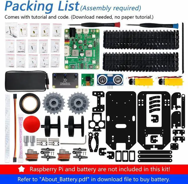 Alt view image 2 of 5 - FREENOVE Tank Robot Kit for Raspberry Pi 4 B 3 B+ B A+, Crawler Chassis, Grab Objects, Ball Tracing, Line Tracking, Obstacle Avoidance, Ultrasonic Camera Servo App (Raspberry Pi NOT Included)