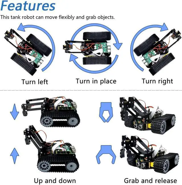 Alt view image 3 of 5 - FREENOVE Tank Robot Kit for Raspberry Pi 4 B 3 B+ B A+, Crawler Chassis, Grab Objects, Ball Tracing, Line Tracking, Obstacle Avoidance, Ultrasonic Camera Servo App (Raspberry Pi NOT Included)