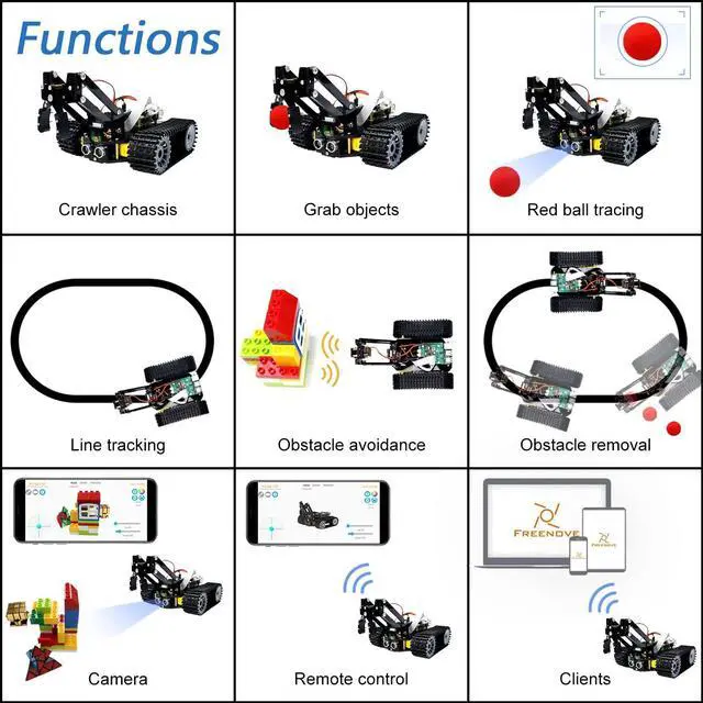 Alt view image 4 of 5 - FREENOVE Tank Robot Kit for Raspberry Pi 4 B 3 B+ B A+, Crawler Chassis, Grab Objects, Ball Tracing, Line Tracking, Obstacle Avoidance, Ultrasonic Camera Servo App (Raspberry Pi NOT Included)