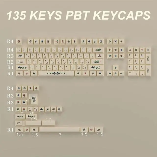 Alt view image 2 of 5 - GEKUCAP 135 Keys Retro Beige Keycaps, Dye Sublimation PBT Customized keycaps, Cherry Profile Manuscript Keycaps Set for Cherry MX Gateron Switches Mechanical Keyboards
