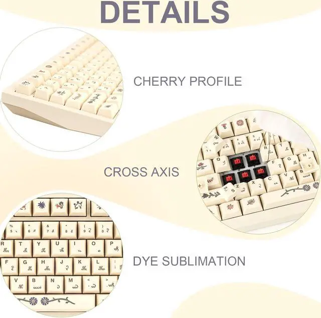 Alt view image 3 of 5 - GEKUCAP 135 Keys Retro Beige Keycaps, Dye Sublimation PBT Customized keycaps, Cherry Profile Manuscript Keycaps Set for Cherry MX Gateron Switches Mechanical Keyboards
