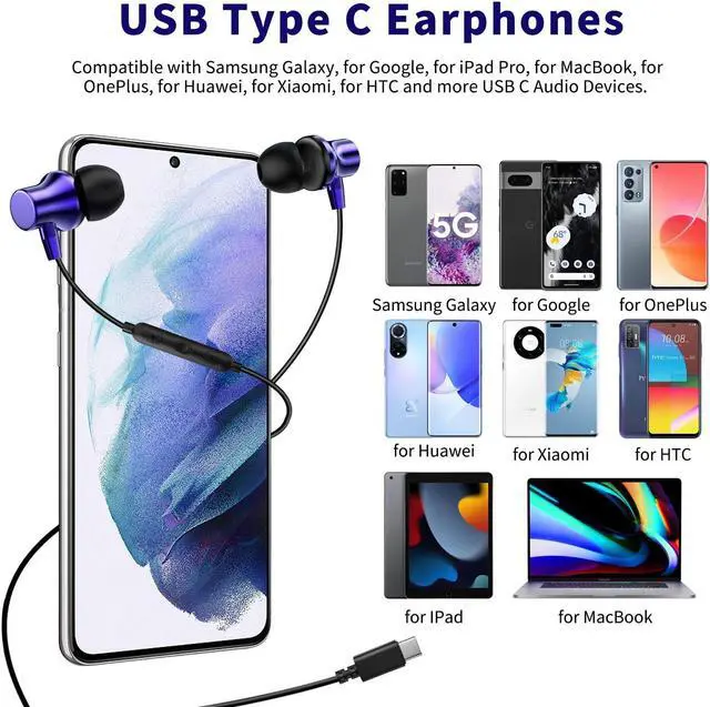 Alt view image 2 of 5 - COOYA 2 Pack USB C Headphone Type C Wired Earbuds for Samsung Galaxy S23 Ultra S22 A54 Flip5 S21 S20 Magnetic Bass Stereo Noise Isolation in-Ear Headset with Mic for iPad 10 Mini 6 Pixel 7 6a Oneplus