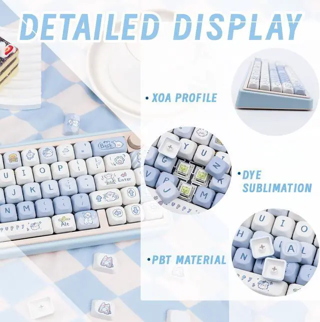 Alt view image 3 of 5 - COOMICKEY Blue White PBT Keycaps 130 Keys XOA Profile Round Keycaps Cute Puppy Custom Keycaps Dye-Sublimation Keyboard Keycaps Set for Cherry MX Gateron Kailh Switches Mechanical Keyboards