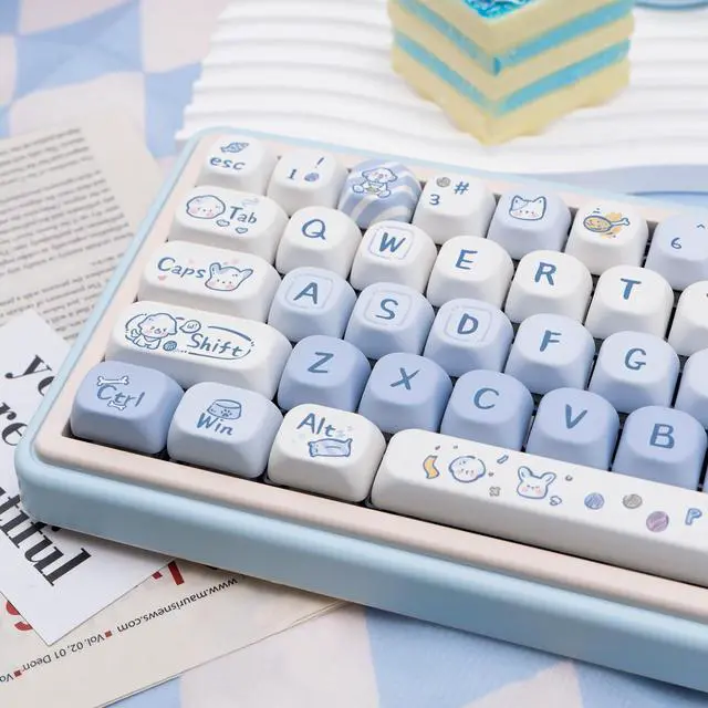 Alt view image 4 of 5 - COOMICKEY Blue White PBT Keycaps 130 Keys XOA Profile Round Keycaps Cute Puppy Custom Keycaps Dye-Sublimation Keyboard Keycaps Set for Cherry MX Gateron Kailh Switches Mechanical Keyboards