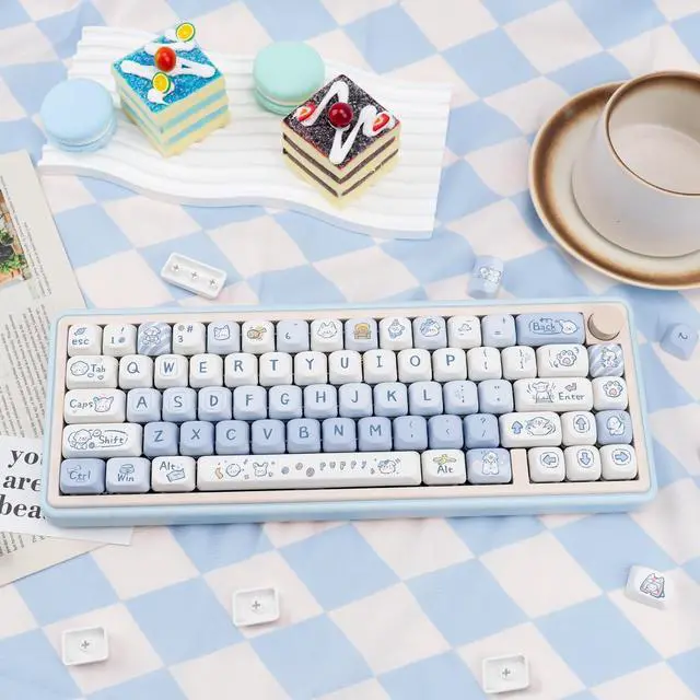 Alt view image 5 of 5 - COOMICKEY Blue White PBT Keycaps 130 Keys XOA Profile Round Keycaps Cute Puppy Custom Keycaps Dye-Sublimation Keyboard Keycaps Set for Cherry MX Gateron Kailh Switches Mechanical Keyboards