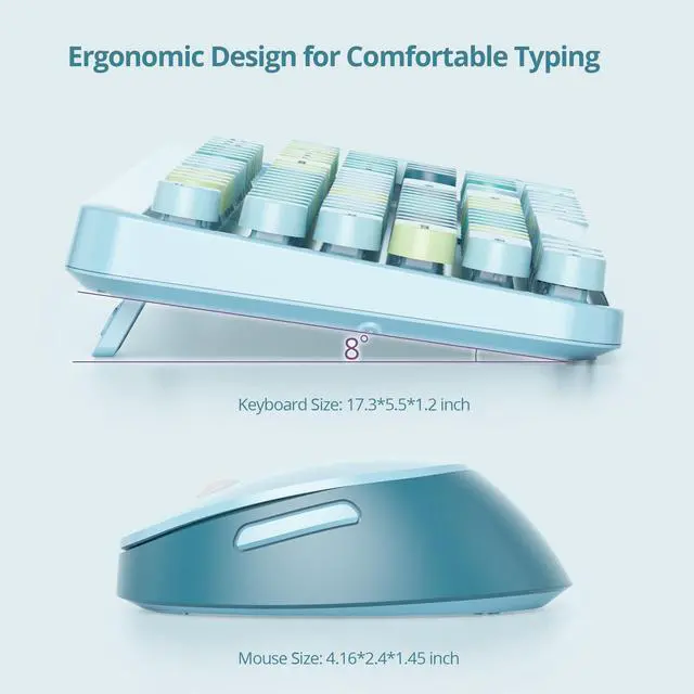 Alt view image 5 of 5 - GTSP Typewriter Colorful Wireless Keyboard and Mouse Combo, 2.4GHz Full-Size Retro Cute Office Computer Keyboard with Round Keycaps for Desktop Laptop and PC (Light Blue)