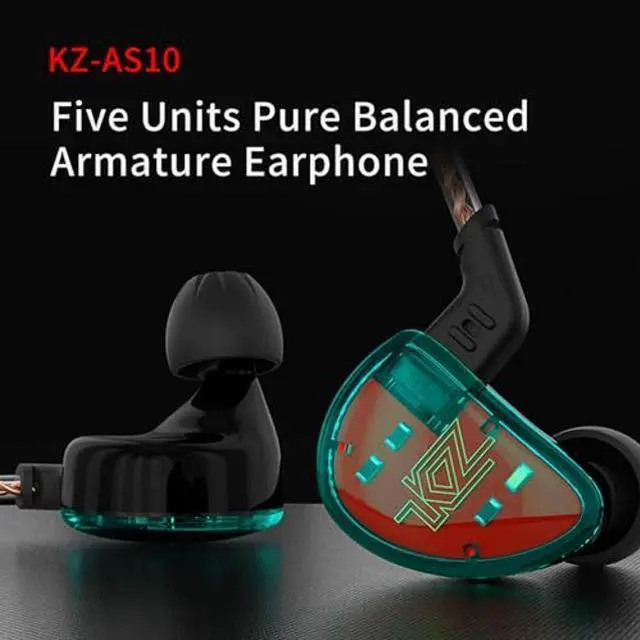 Alt view image 2 of 5 - KZ AS10 in-Ear Monitors 5 Balanced Armature Driver Headset, Noise Cancelling Headphones IEMs Earphones with Detachable 2 Pin Cable for Musician,Singer,Guitarist Drummer,Church (Cyan,without Mic)
