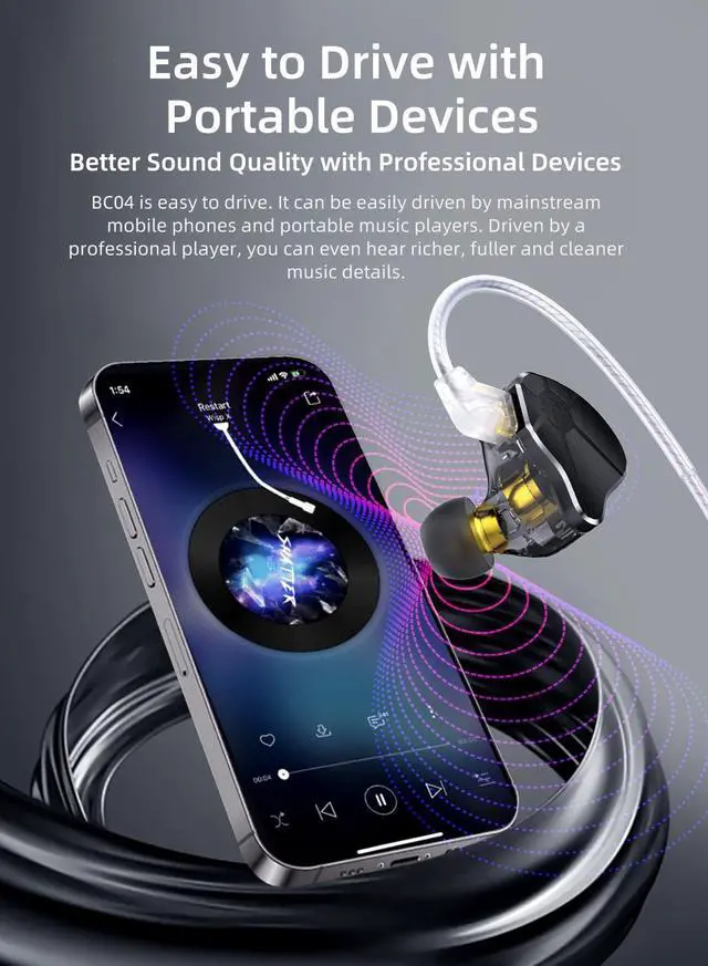 Alt view image 5 of 5 - CCZ BC04 in-Ear Monitors, 10MM CNTD Dynamic Driver+Customize Balanced Armature Hybrid Wired Earbuds in-Ear Earphones Musicians in Ear Headphones with Detachable Cables, Noise-Isolating Earbuds