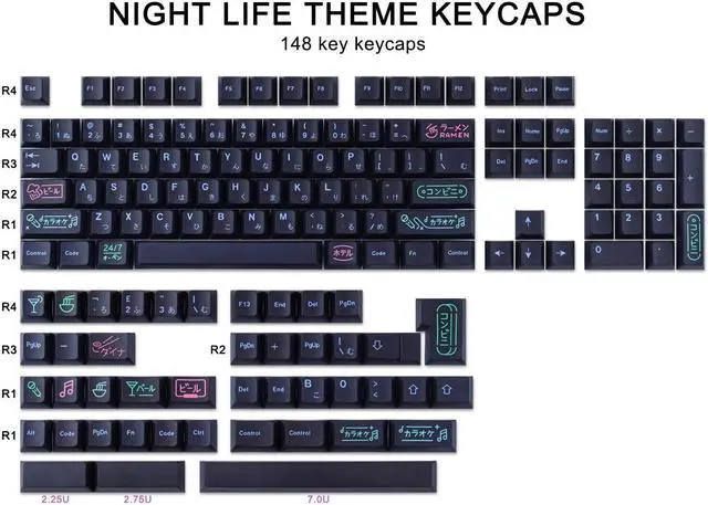 Alt view image 2 of 5 - JOMKIZ Keycaps, 148 Keys Dye Sublimation Cherry Profile Keycaps Japanese Keycap Set for Cherry MX Switches ISO/ANSI Layout Mechanical Keyboards