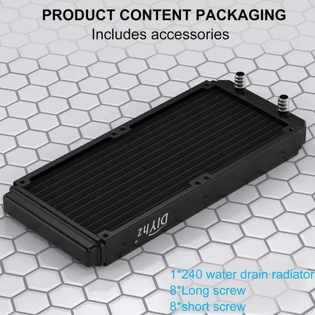 Alt view image 3 of 5 - DIYhz Water Cooling Computer Radiator, 12 Pipe Aluminum Heat Exchanger Liquid Cooling Radiator Heat Sink 240mm for CPU PC Laser Water Cool System DC12V Black with tube