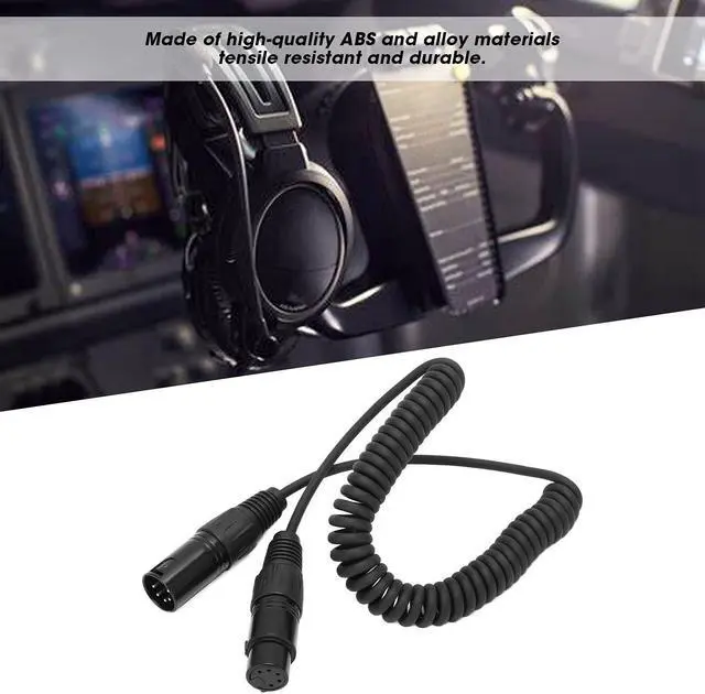 Alt view image 3 of 5 - Dioche Headset Extension Spring Cable Coiled Cord 5Pin XLR Connector Cord Replacement for Airbus Aviation Headphone