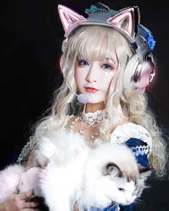 Alt view image 2 of 5 - Axent Wear New Edition Wireless Cat Ear Headphones (12 Color Changing) 3.5mm Jack, Bluetooth&Wired connection (Silver)