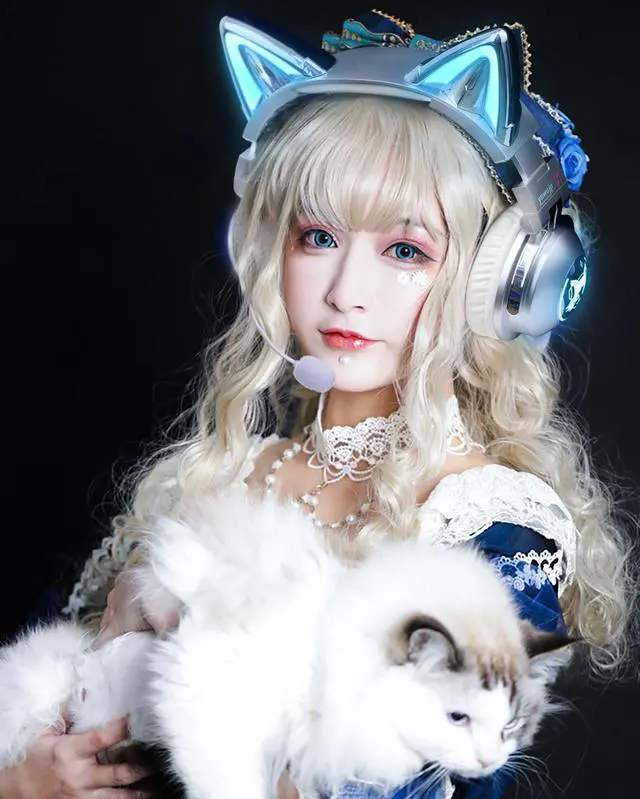 Alt view image 3 of 5 - Axent Wear New Edition Wireless Cat Ear Headphones (12 Color Changing) 3.5mm Jack, Bluetooth&Wired connection (Silver)