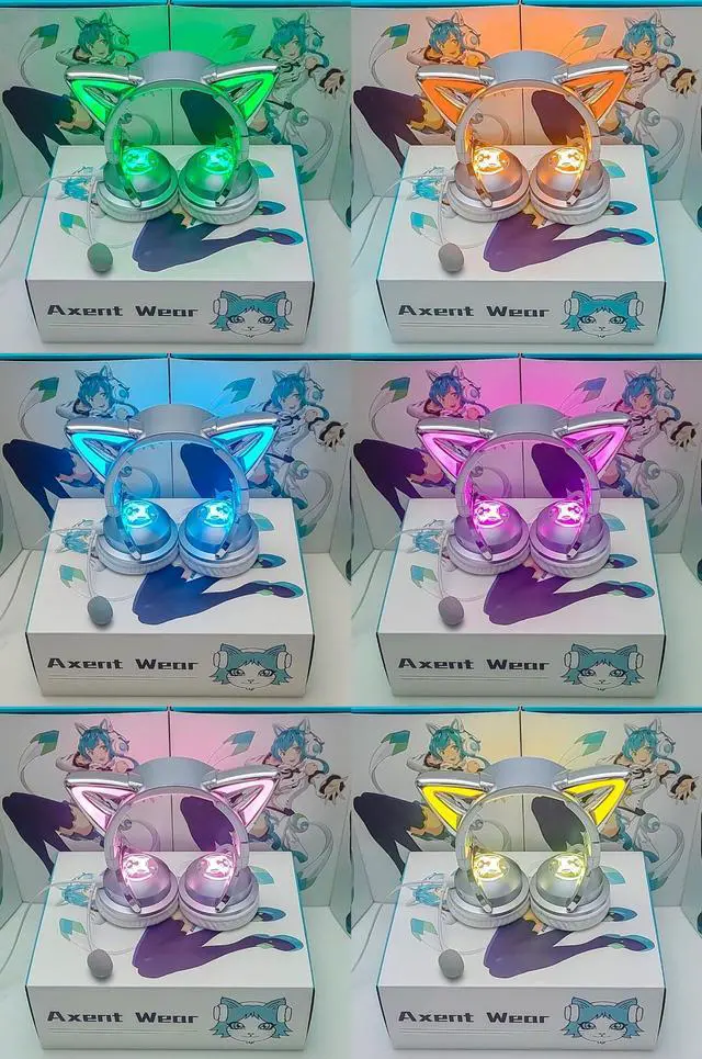 Alt view image 5 of 5 - Axent Wear New Edition Wireless Cat Ear Headphones (12 Color Changing) 3.5mm Jack, Bluetooth&Wired connection (Silver)