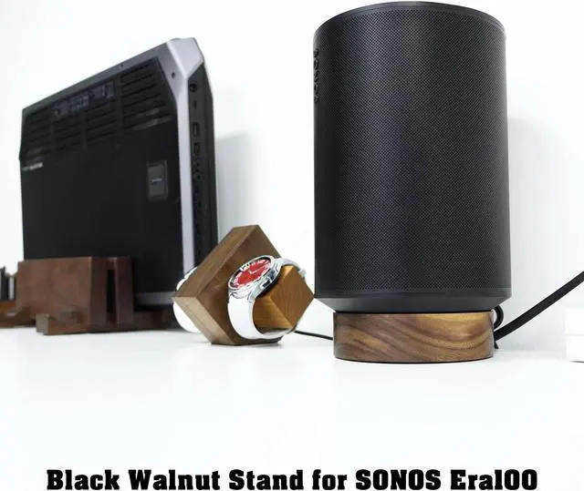Alt view image 5 of 5 - Wooden Desk Stand for Sonos Era 100 Desktop Speaker Stand Holder - Sonos Era 100 Stand for Table, The Stand can Store The Power Cord to Make The Desktop Clean.