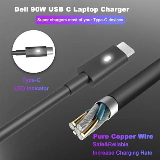 Alt view image 5 of 5 - 90W Watt AC Adapter for Dell Laptop Charger USB C - Latitude 5440 5540 7440 5430 5530 7430 7530 7330 5330 5431 5531,Precision 5770 3570 3540 3470,XPS 17 15 13 Chromebook Computer Type C Power Cord