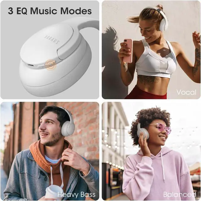 Alt view image 4 of 5 - DOQAUS UPGRADED Wireless Headphones Over Ear, 90H Playtime Bluetooth 5.3 Wireless Headphones with 3EQ Modes, Built-in HD Mic, HiFi Stereo Sound, Deep Bass, Memory Foam Ear Cups (Light Gray)