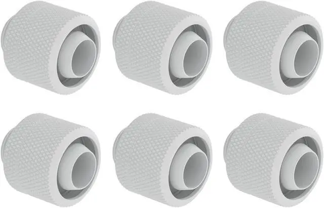 Main image of Dracaena 6 pack G1/4" thread to 3/8" ID, 5/8" OD Compression Fitting for Soft Tubing, Soft Tube Connectors for Computer Water Cooling System, White
