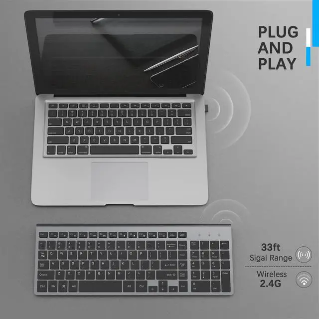 Alt view image 4 of 5 - JOYACCESS Wireless Keyboard, J 2.4G Slim and Compact Wireless Keyboard with Numeric Pad for Laptop, MacBook Air, Apple, Computer, PC(Black and Grey)