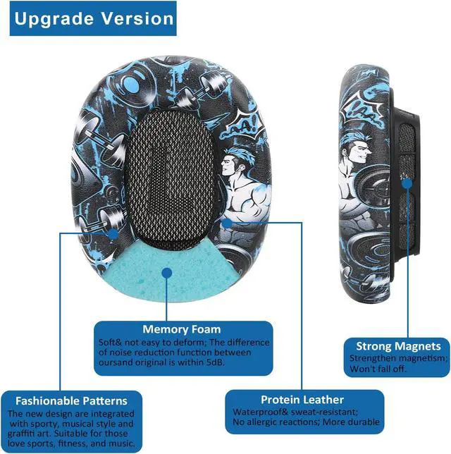 Alt view image 3 of 5 - Earrock Ear Cushions Ear Pads for AirPods Max Headphones with Protein Leather, Memory Foam and Magnet for Gym, Sporty Graffiti Style